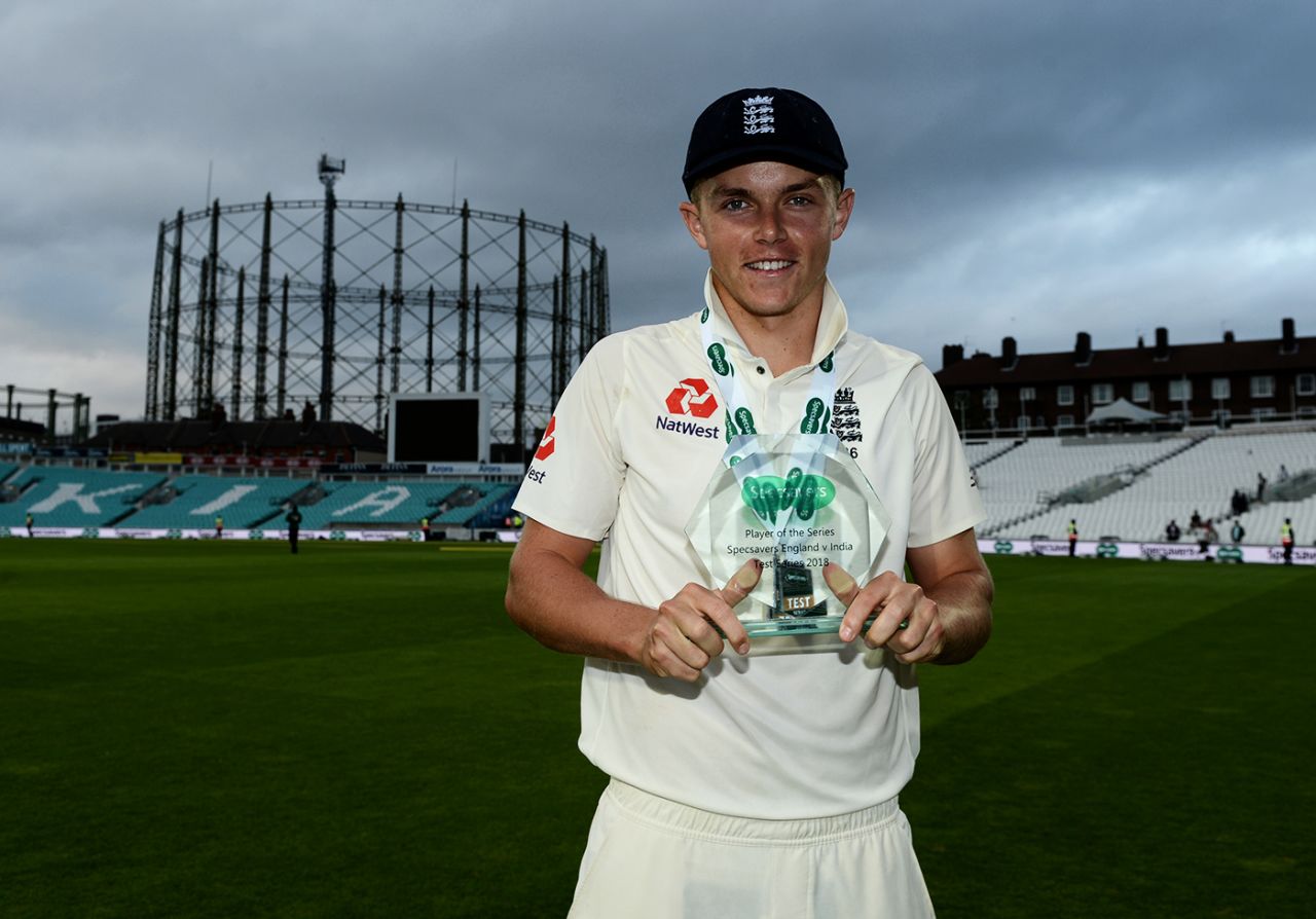 Sam Curran with his Player-of-the-Series trophy, England v India, 5th Test, The Oval, 5th day, September 11, 2018