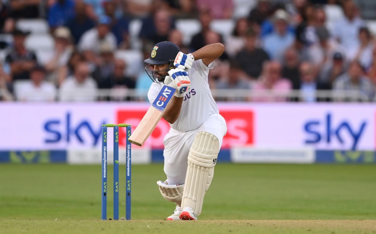 Rohit Sharma leans into a drive, England vs India, 1st Test, Nottingham, 1st day, August 4, 2021