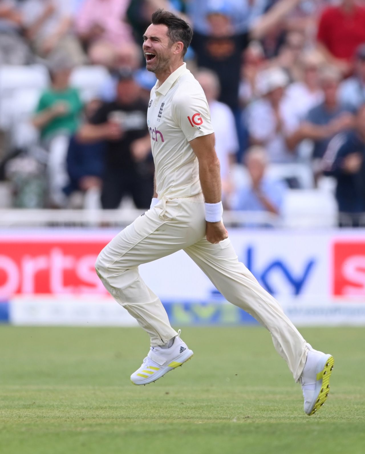 James Anderson wheels away after getting Virat Kohli, England vs India, 1st Test, Nottingham, 2nd day, August 5, 2021