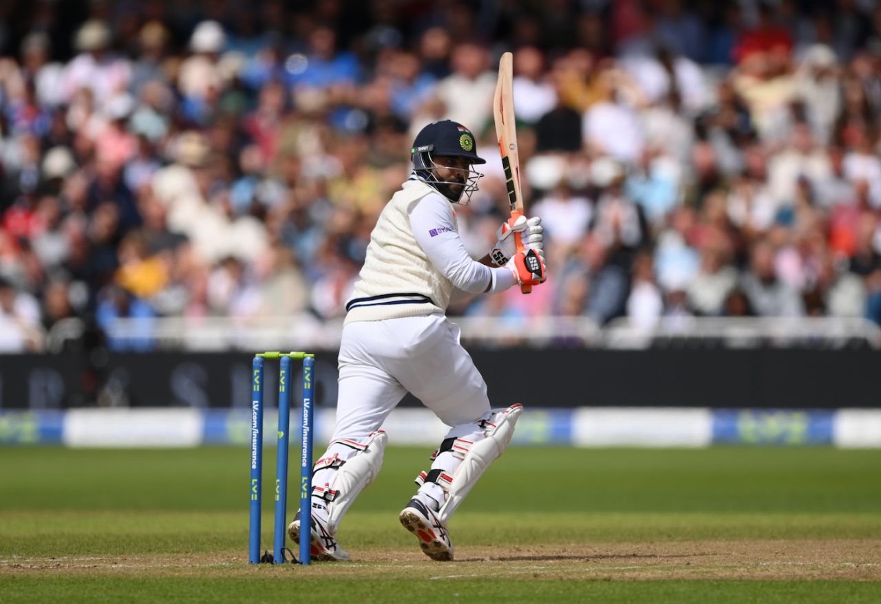 Ravindra Jadeja plays a flick on the way to his half-century, England vs India, 1st Test, Nottingham, 3rd day, August 6, 2021