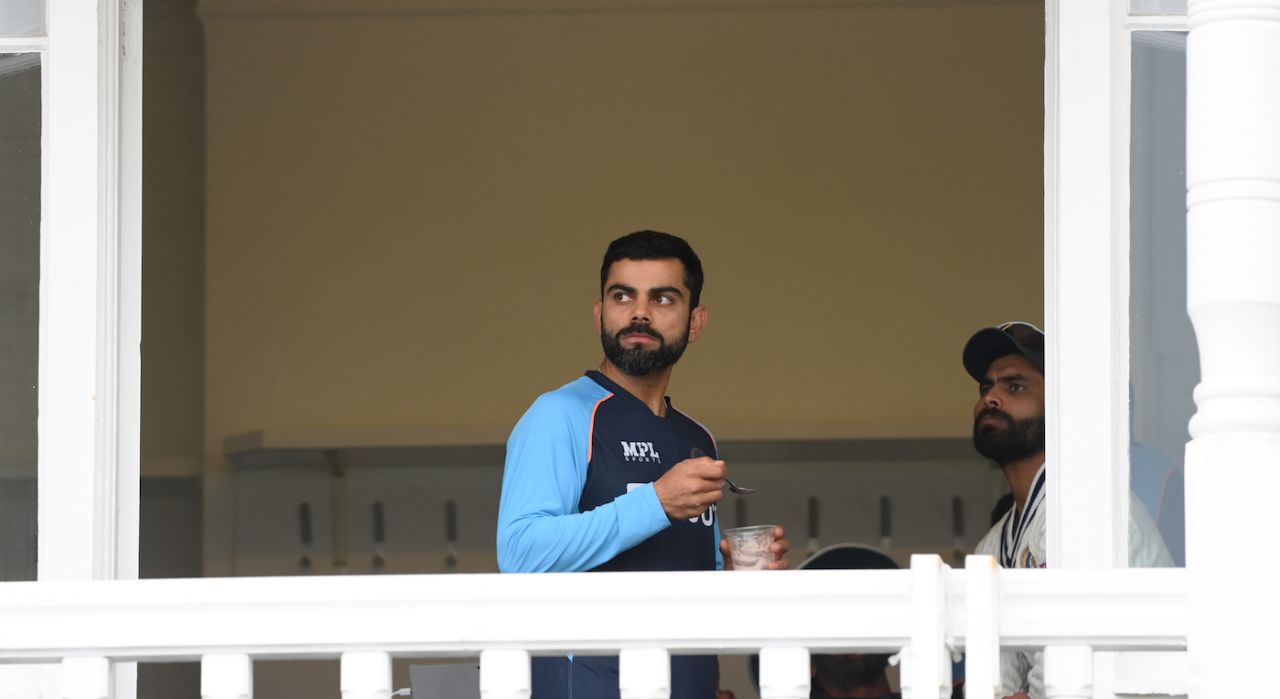 Virat Kohli and Ravindra Jadeja look on as rain prevents play, England vs India, 1st Test, Nottingham, 5th day, August 8, 2021