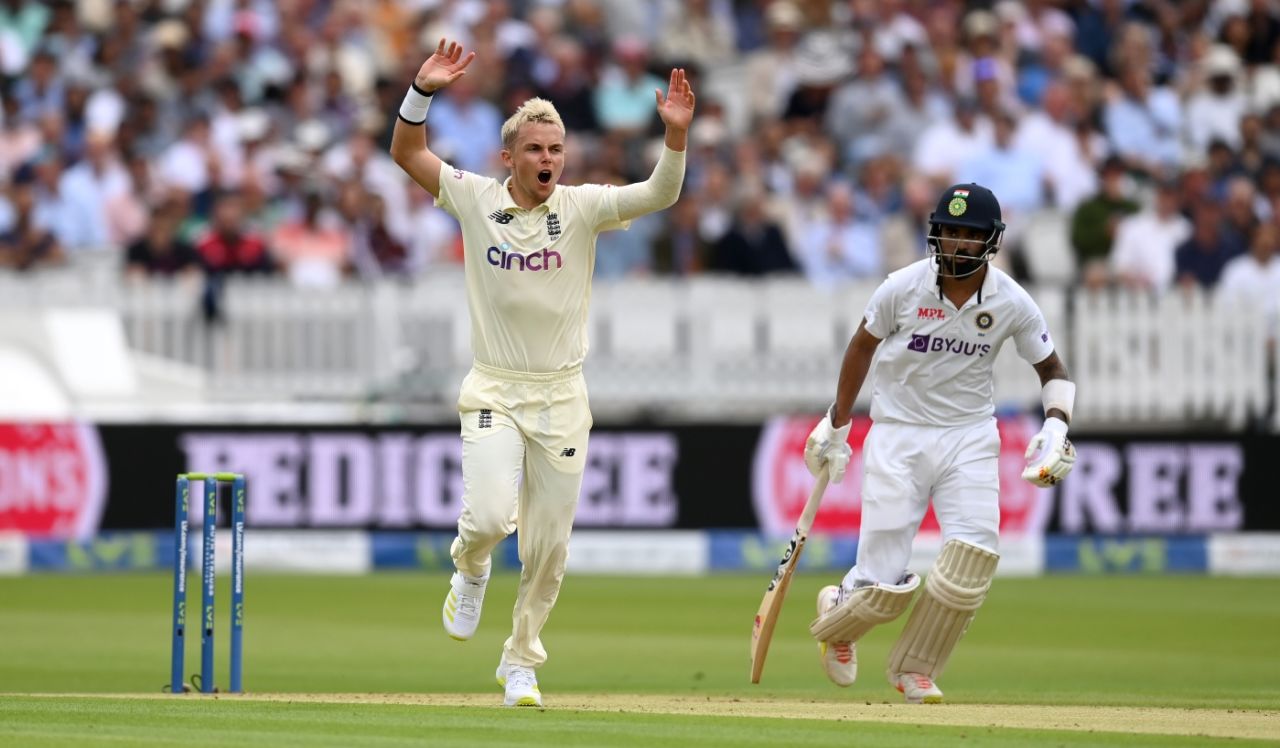 Sam Curran reacts to a close shave, England vs India, 2nd Test, Lord's, 1st day, August 12, 2021