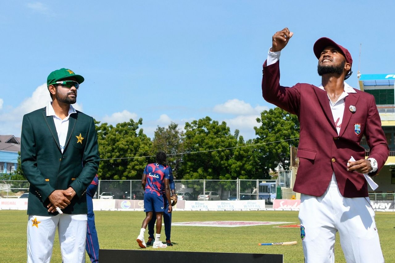 Kraigg Brathwaite and Babar Azam at the toss, West Indies vs Pakistan, 1st Test, Kingston, 1st day, August 12, 2021
