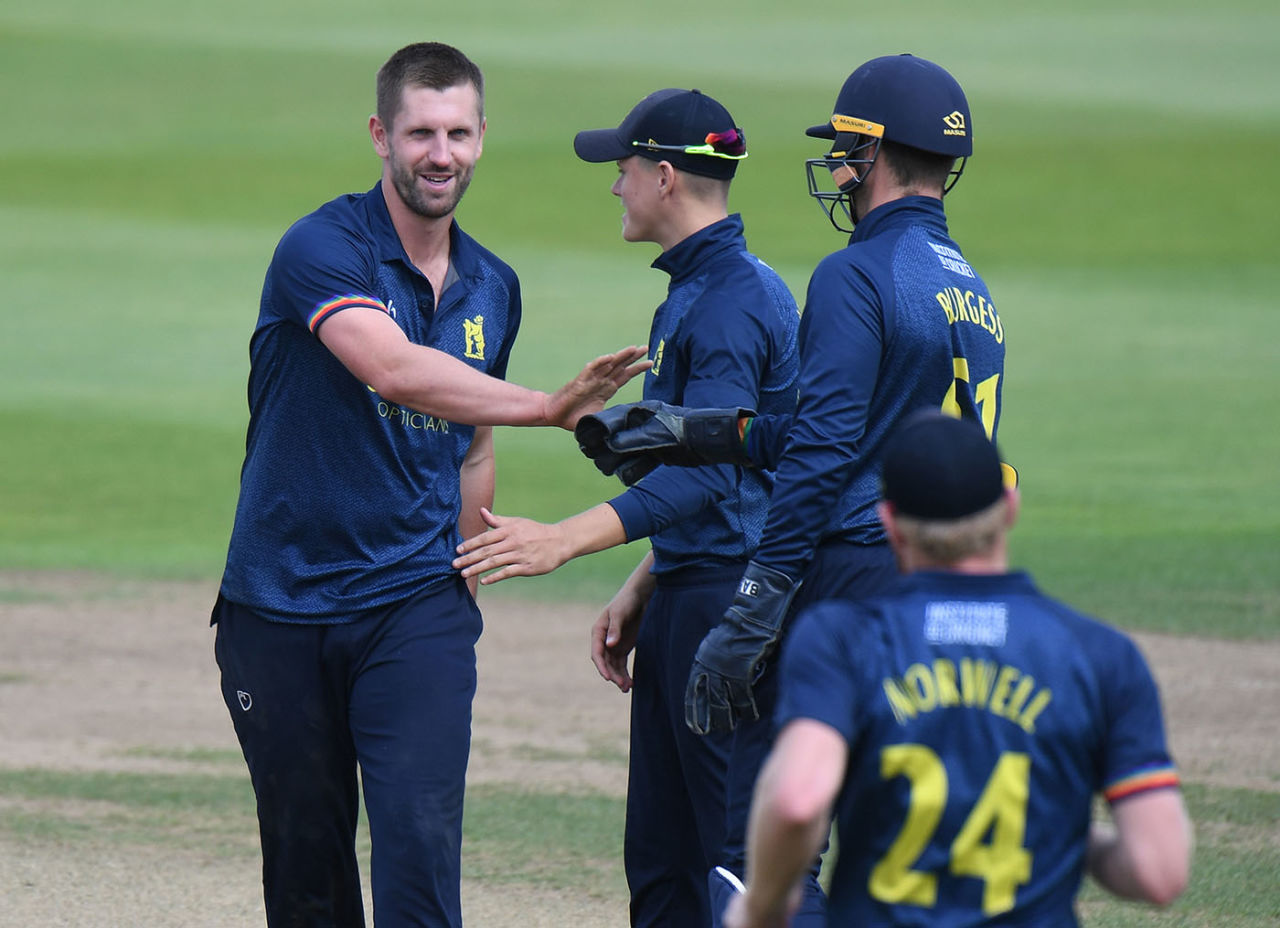 Matthew Lamb celebrates a wicket, Warwickshire vs Somerset, Royal London Cup, Edgbaston, August 12, 2021