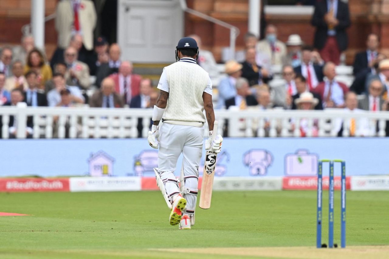 KL Rahul walks back after being dismissed for 129, England vs India, 2nd Test, Lord's, London, 2nd day, August 13, 2021