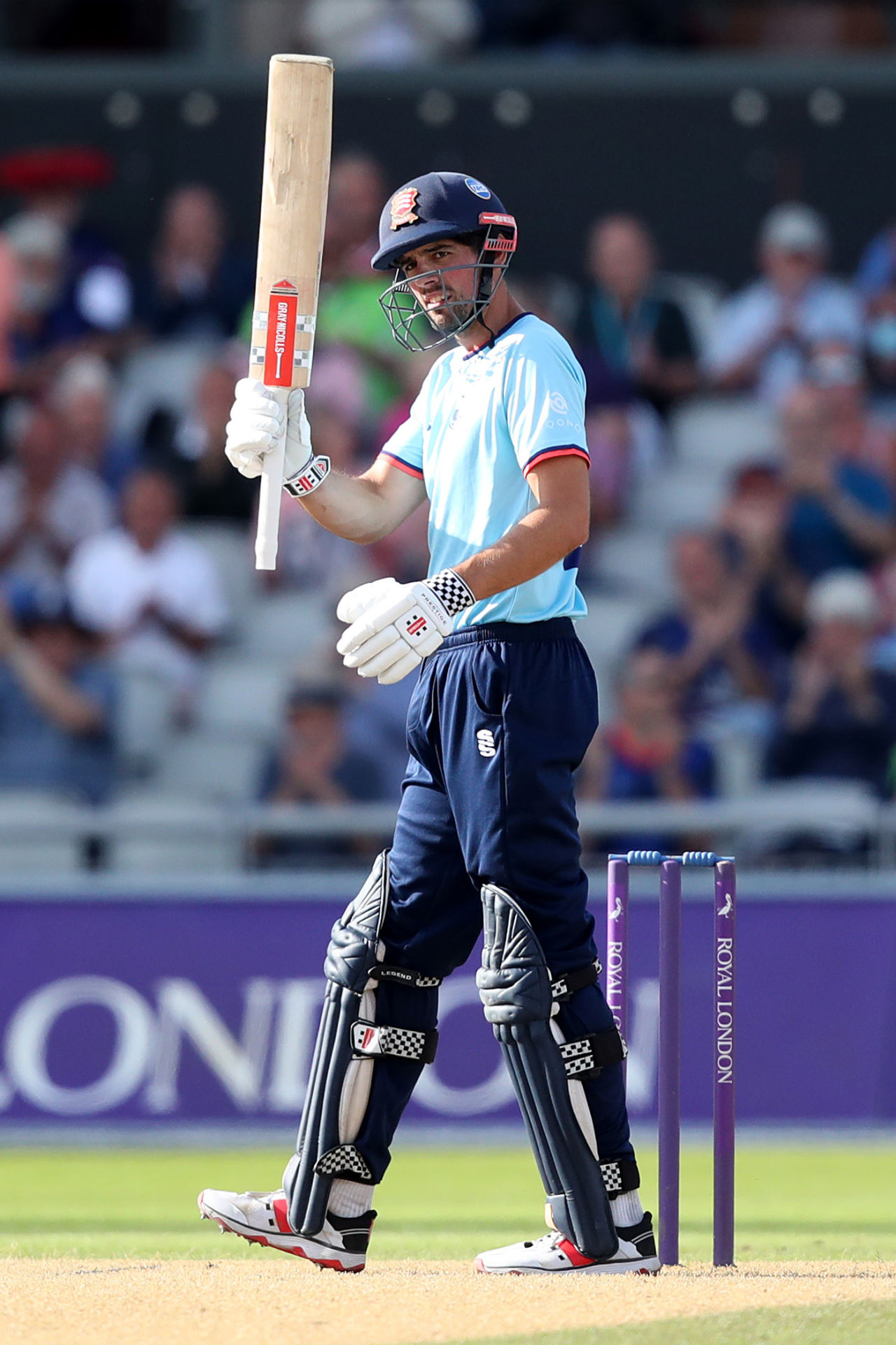 Alastair Cook raises his bat on reaching three figures, Lancashire vs Essex, Royal London Cup, Old Trafford, August 12, 2021