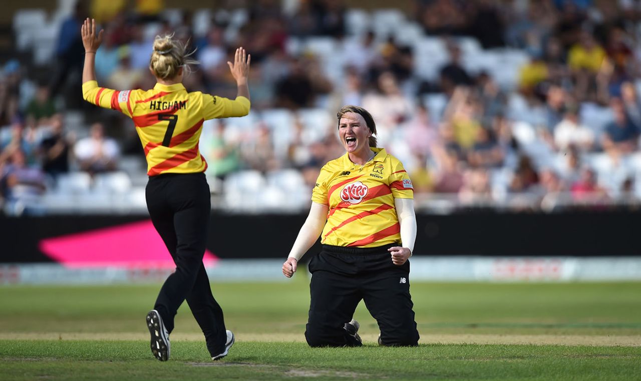 Sammy-Jo Johnson celebrates a wicket, Trent Rockets vs Birmingham Phoenix, Women's Hundred, Trent Bridge, August 13, 2021