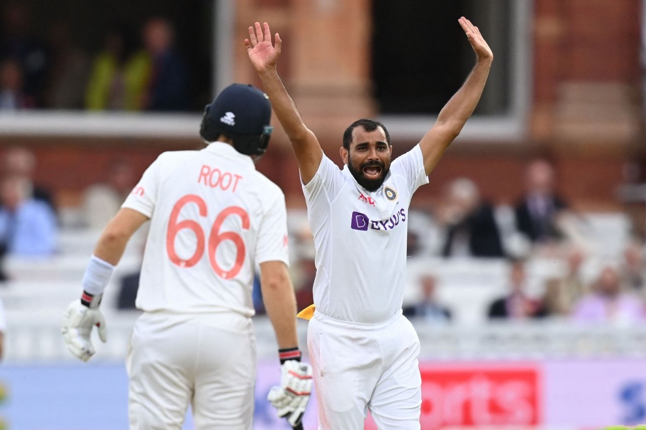 Mohammed Shami appeals successfully for the wicket of Rory Burns, England vs India, 2nd Test, Lord's, 2nd day, August 13, 2021