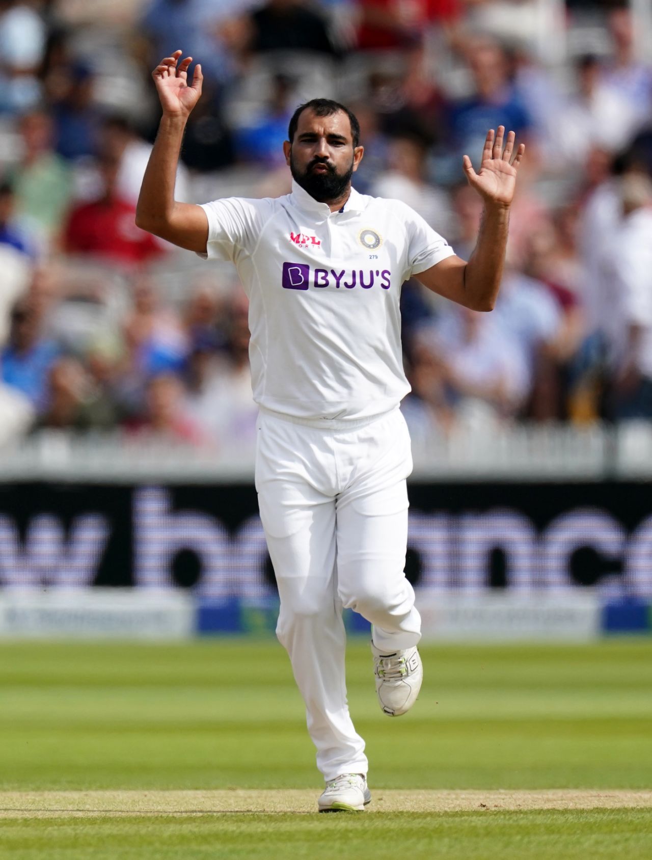 Mohammed Shami reacts after sending one down, England vs India, 2nd Test, Lord's, London, 3rd day, August 14, 2021