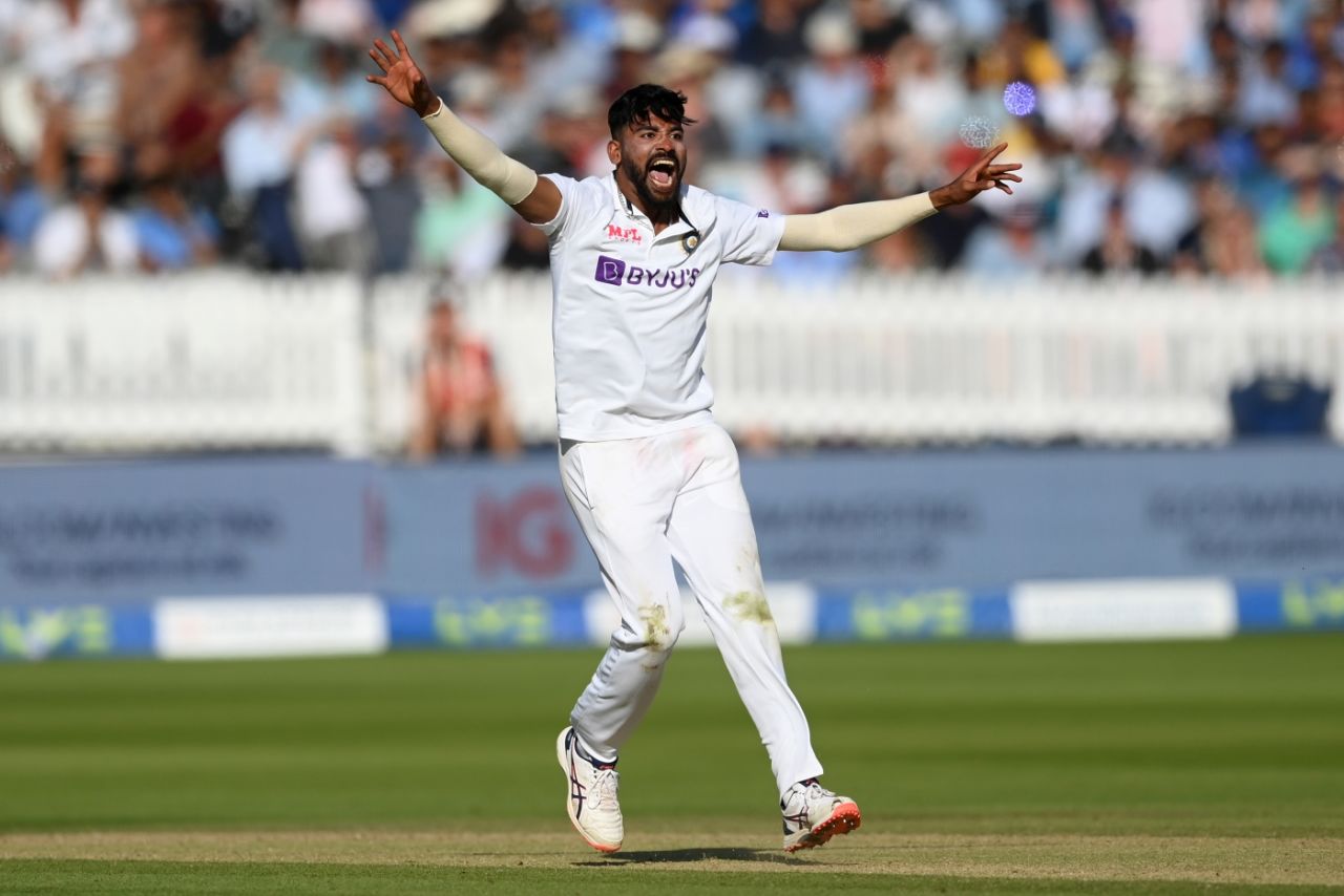 Mohammed Siraj belts out an appeal, England vs India, 2nd Test, Lord's, London, 3rd day, August 14, 2021