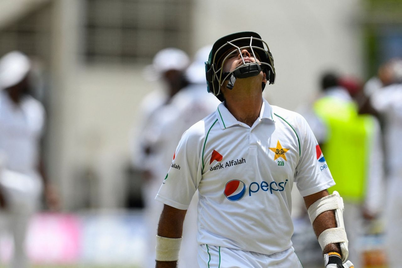 Abid Ali walks back for 34, West Indies vs Pakistan, 1st Test, Kingston, 3rd day, August 14, 2021