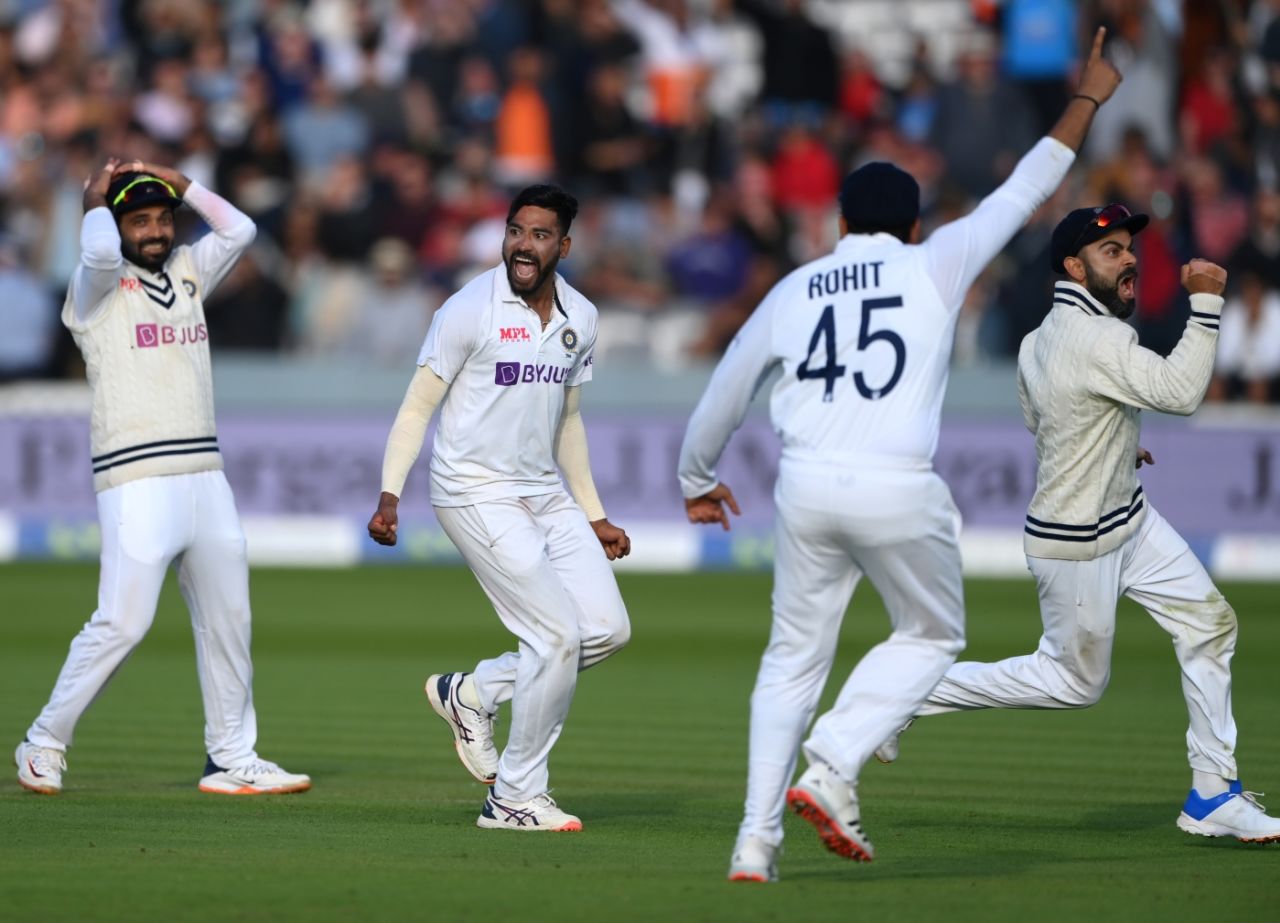 India are pumped up after Mohammed Siraj claims Jos Buttler to have England nine down, England vs India, 2nd Test, Lord's, London, 5th day, August 16, 2021