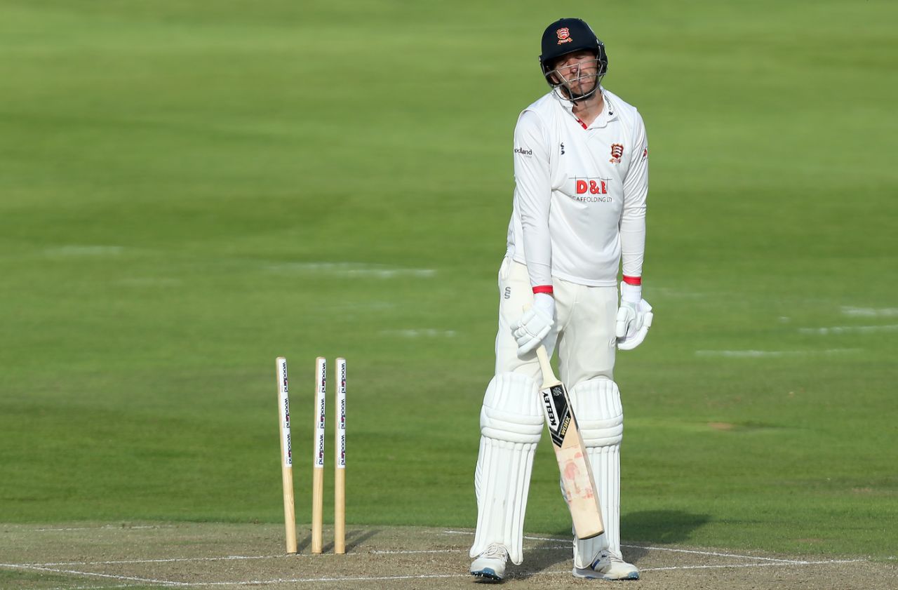 Paul Walter cant hide his disappointment having been bowled out on the first day, Essex vs Middlesex, Bob Willis Trophy, Chelmsford County Ground, on September 6, 2020