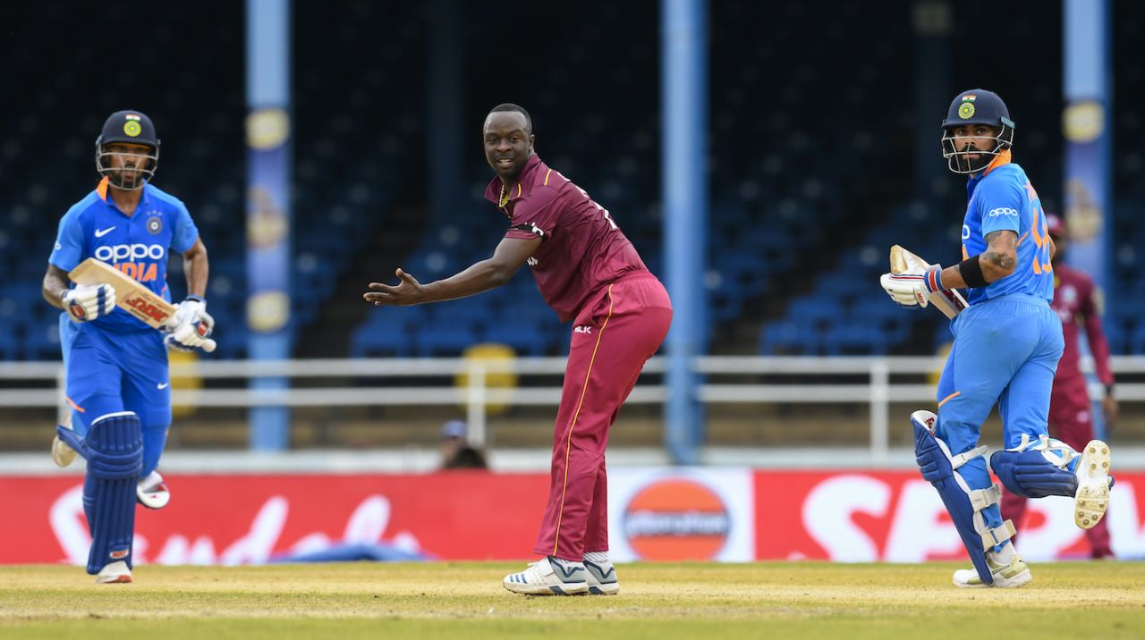 Kemar Roach expresses disappointment as Shikhar Dhawan and Virat Kohli get runs, 3rd ODI, West Indies vs India, Queens Park Oval, Port of Spain, Trinidad and Tobago, August 14, 2019