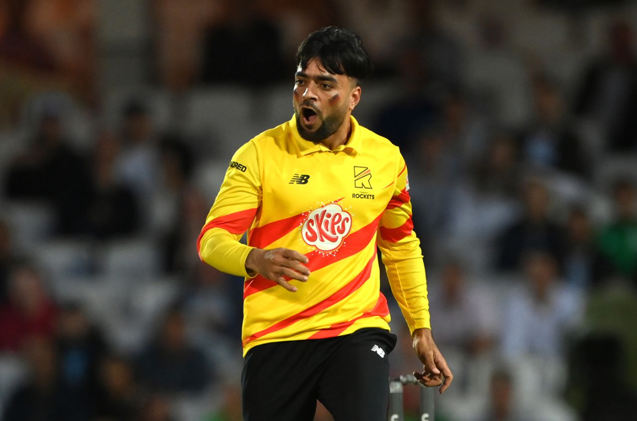 Rashid Khan had the flag of Afghanistan painted on to his cheeks, Southern Brave vs Trent Rockets, Men's Hundred eliminator, The Oval, August 20, 2021