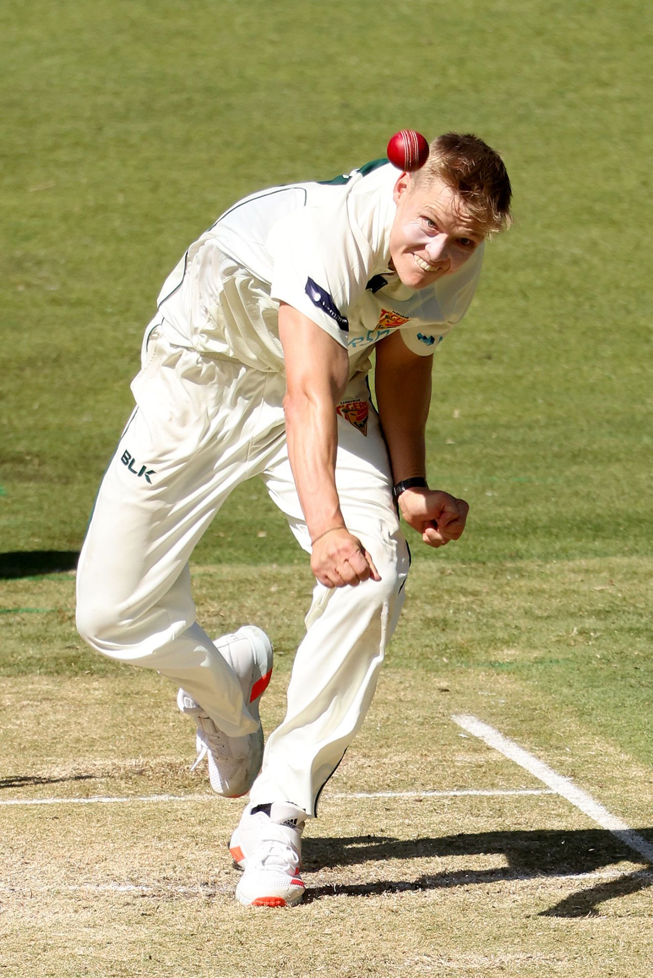 Nathan Ellis of Tasmania bowls against Victoria, Melbourne, March 6, 2021
