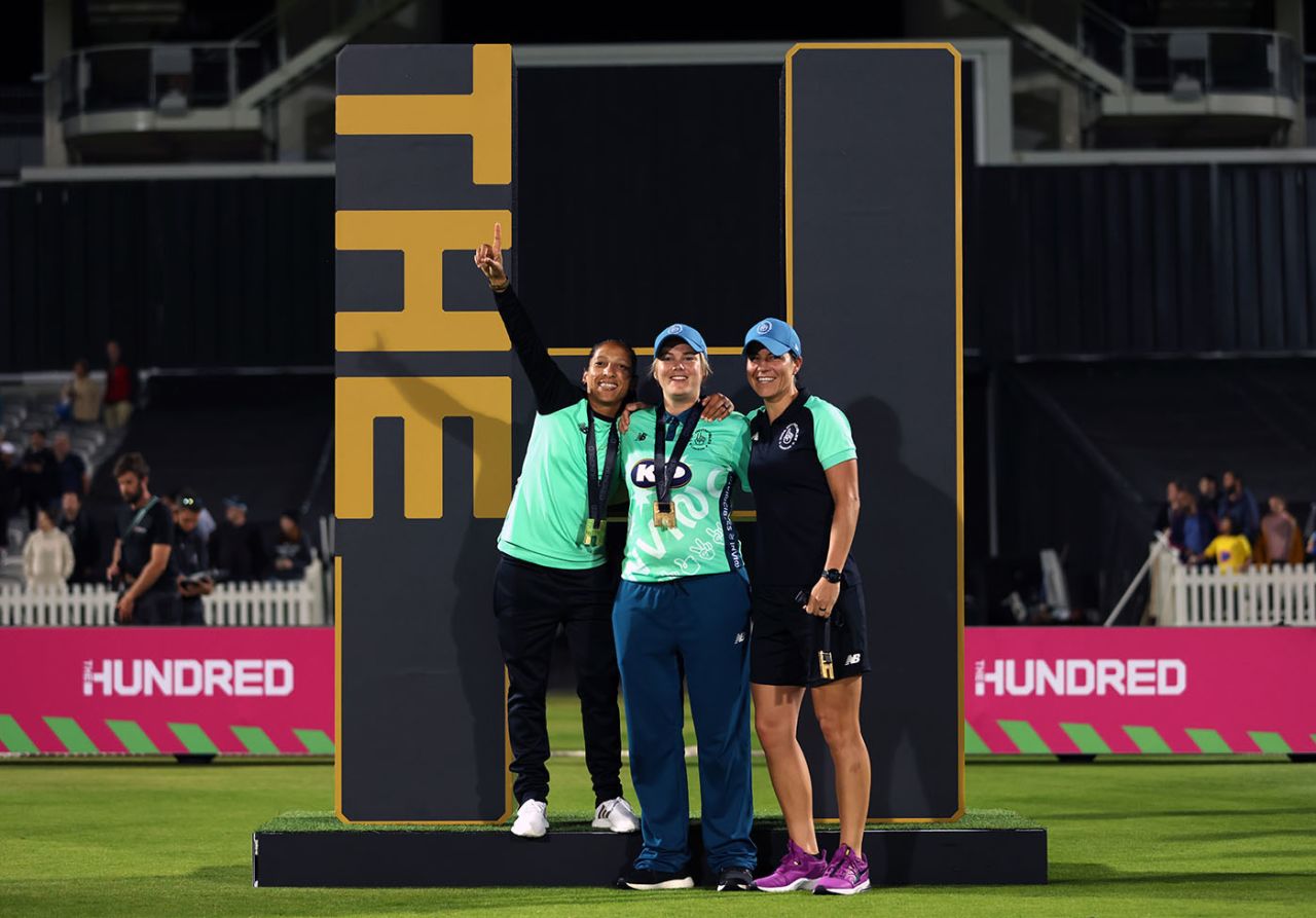 Marizanne Kapp, Dane van Niekerk and Shabnim Ismail celebrate their title, Oval Invincibles vs Southern Brave, Women's Hundred, final, Lord's, August 21, 2021