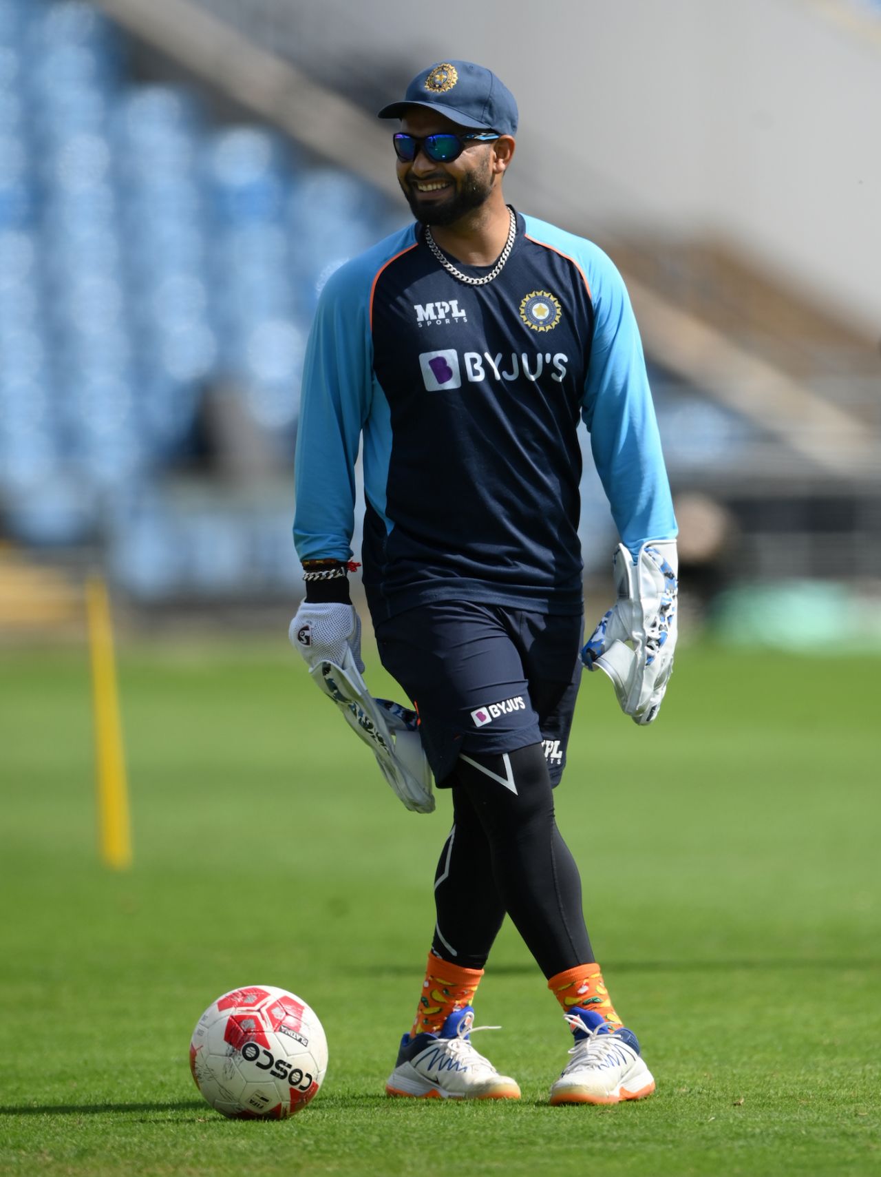 Rishabh Pant sports a smile while playing with a football, Headingley, August 23, 2021
