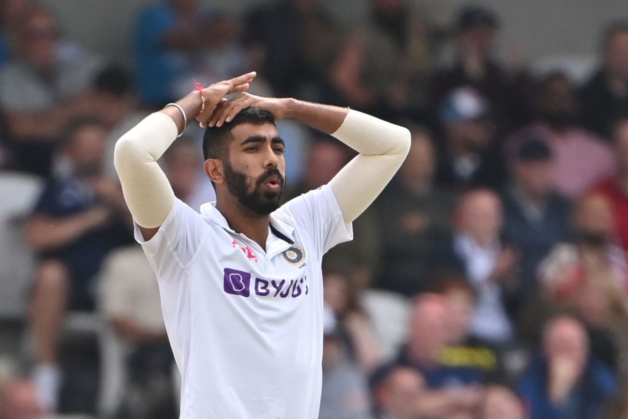 Jasprit Bumrah reacts to a close call for England's batters, England vs India, 3rd Test, Headingley, 1st day, August 25, 2021