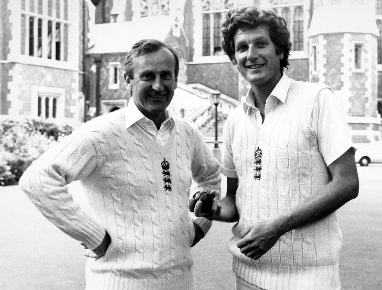 Ted Dexter and Bob Willis launch a search for six potential top class fast bowlers in conjunction with Webster's breweries, August 8, 1984