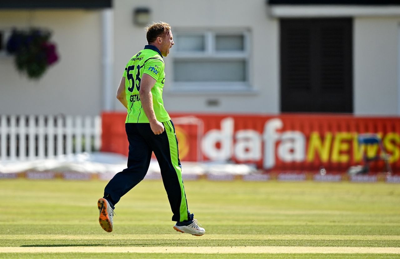 Shane Getkate roars after getting Dion Myers, Ireland vs Zimbabwe, 1st T20I, Dublin, August 27, 2021