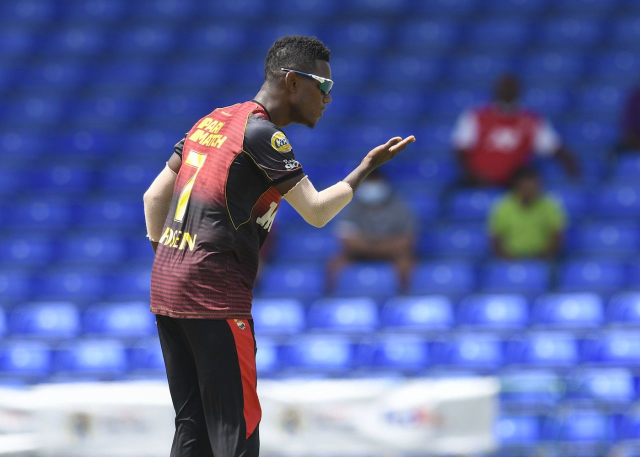 Akeal Hosein brings out a unique celebration, St Lucia Kings vs Trinbago Knight Riders, CPL 2021, Basseterre, August 29, 2021