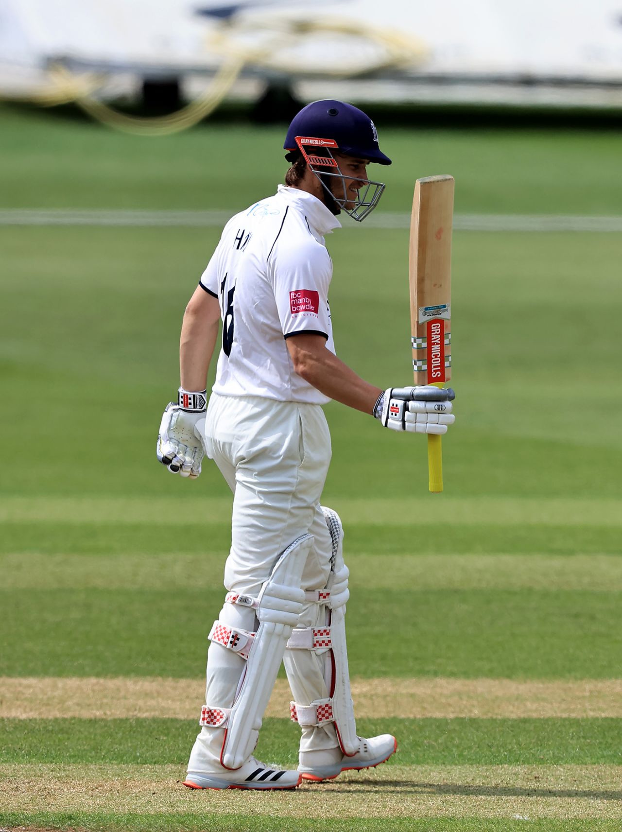 Sam Hain raises his bat on reaching 50, LV= Insurance County Championship, Derbyshire vs Warwickshire, Derby, June 3, 2021