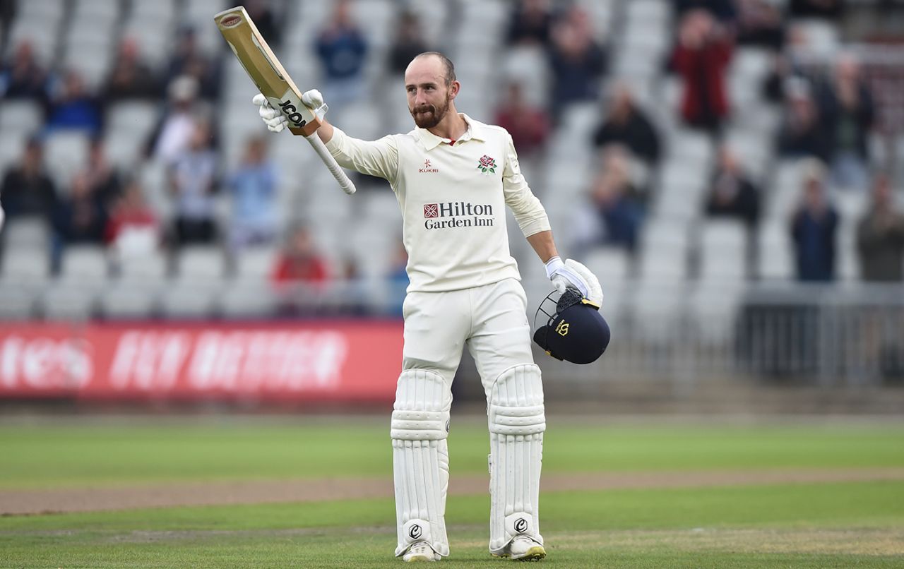 Josh Bohannon acknowledges his century, Lancashire vs Warwickshire, County Championship, Division One, Old Trafford, September 1, 2021