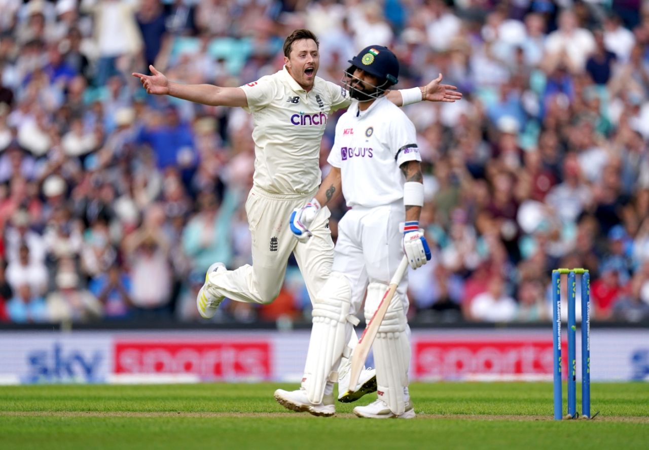 Ollie Robinson is a pleased bowler after dismissing Virat Kohli, England vs India, 4th Test, The Oval, London, 1st day, September 2, 2021