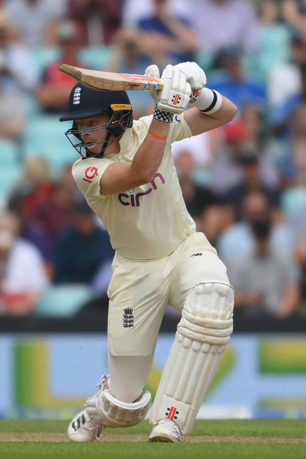 Ollie Pope leans into a cover drive, England vs India, 4th Test, The Oval, London, 2nd day, September 3, 2021