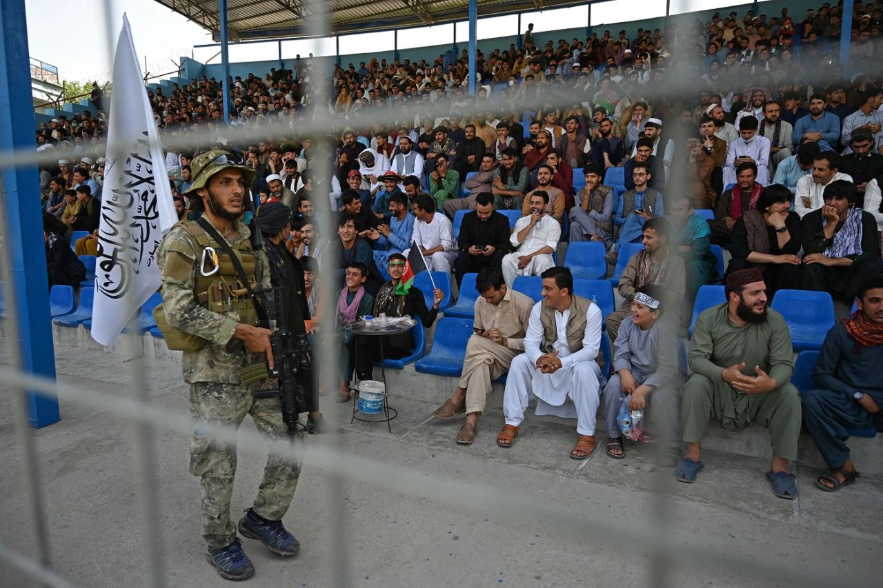Taliban forces guarded the stadium during the T20 trial match played between two Afghan teams, Kabul, September 3, 2021