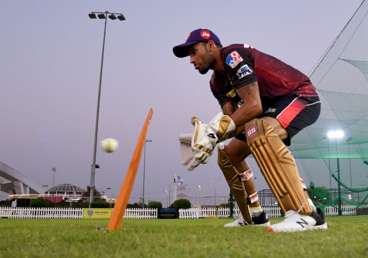 Sheldon Jackson goes through his drills behind the stumps, Abu Dhabi, September 3, 2021