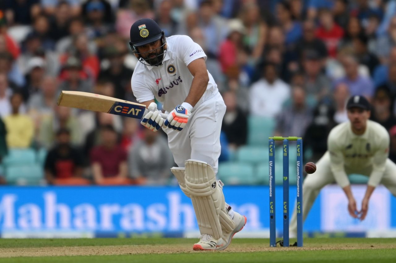 Rohit Sharma bats on a grey morning at The Oval, England vs India, 4th Test, The Oval, London, 3rd day, September 4, 2021
