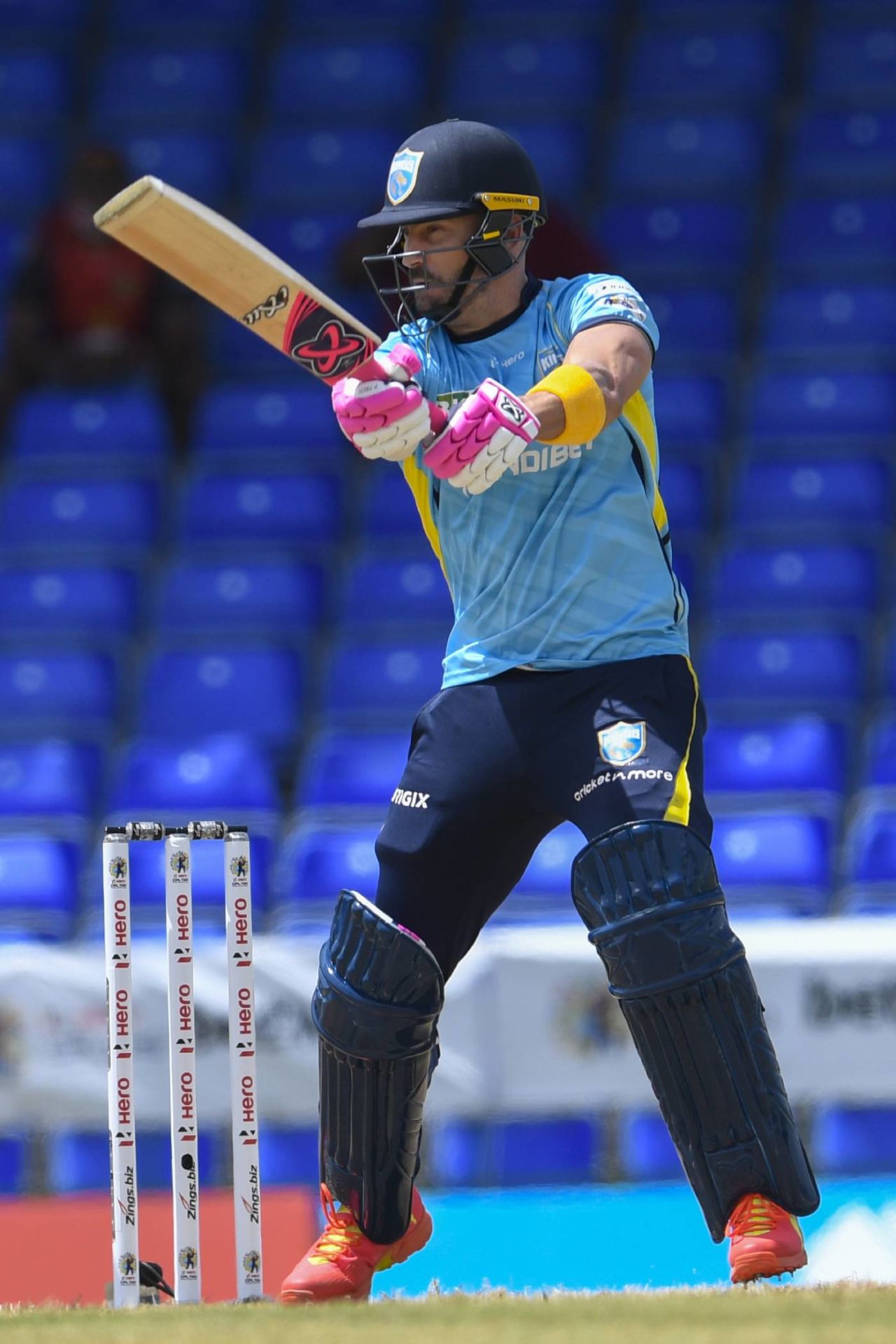 Faf du Plessis slashes through the off side, St Lucia Kings vs Trinbago Knight Riders, Basseterre, August 29, 2021