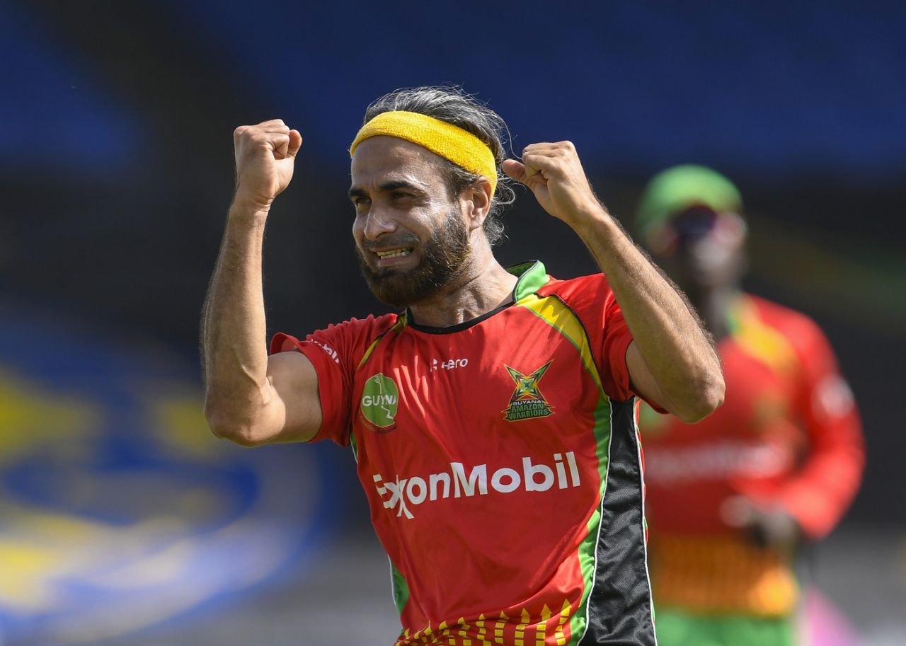 Imran Tahir celebrates a wicket, Barbados Royals vs Guyana Amazon Warriors, CPL 2021, St Kitts, September 4, 2021