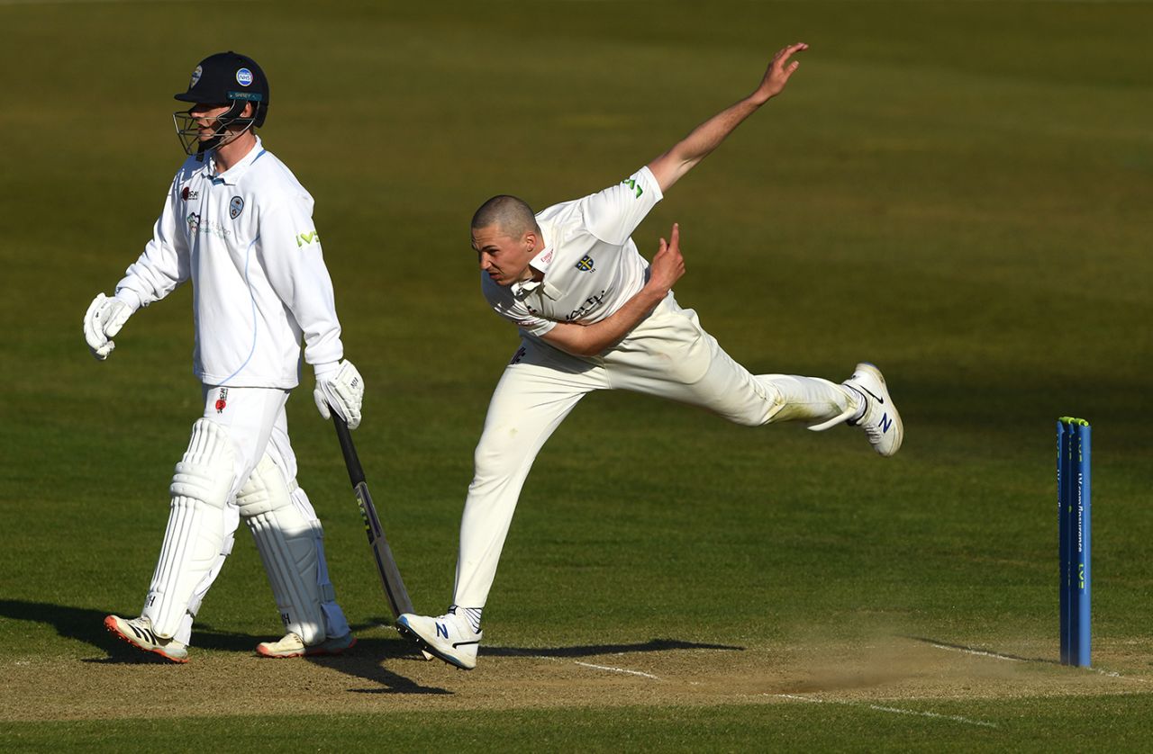 Paul Coughlin sends one down, LV= Insurance County Championship, Durham vs Derbyshire, 4th day, Chester-le-Street, April 25, 2021