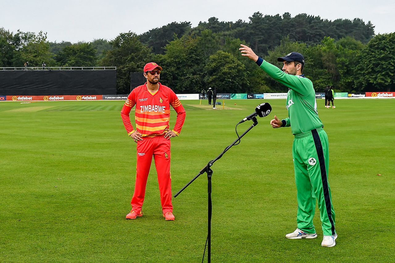 Craig Ervine and Andy Balbirnie at the toss, Ireland vs Zimbabwe, 1st ODI, Belfast, September 8, 2021