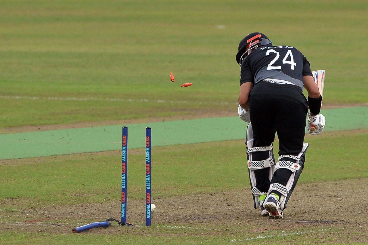Ajaz Patel's middle stump is uprooted, Bangladesh vs New Zealand, 4th T20I, Dhaka, September 8, 2021