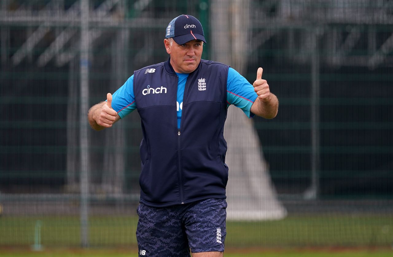 Thumbs up: Chris Silverwood gives his verdict at training, Old Trafford, September 9, 2021