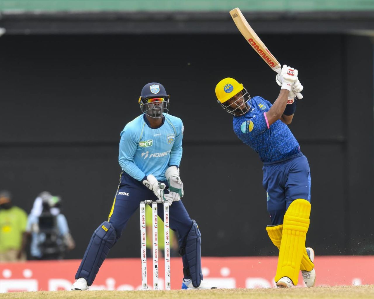 Shai Hope hits one over the bowler's head, Barbados Royals vs St Lucia Kings, CPL 2021, Basseterre, September 11, 2021