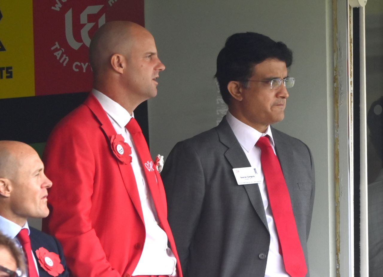 Sourav Ganguly with Andrew Strauss during the Lord's Test, London, August 13, 2021