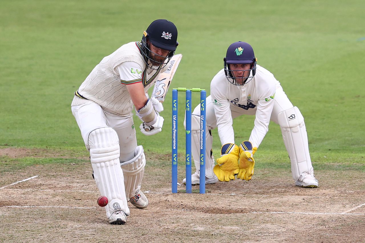 Chris Dent steps into a drive, Glamorgan vs Gloucestershire, County Championship, Division Two, Cardiff, September 13, 2021