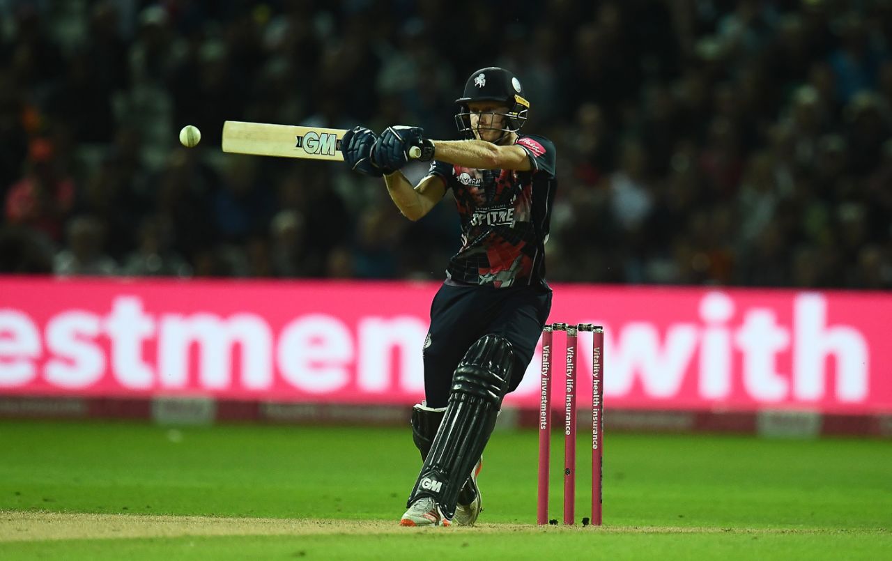 Jordan Cox pulls through the leg side during his half-century, Somerset vs Kent, Final, Vitality T20 Blast Finals Day, Edgbaston, September 18, 2021