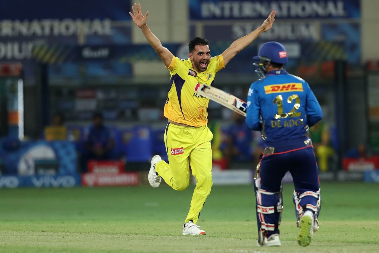 Deepak Chahar trapped Quinton de Kock in the powerplay, Chennai Super Kings vs Mumbai Indians, IPL 2021, Dubai, September 19, 2021