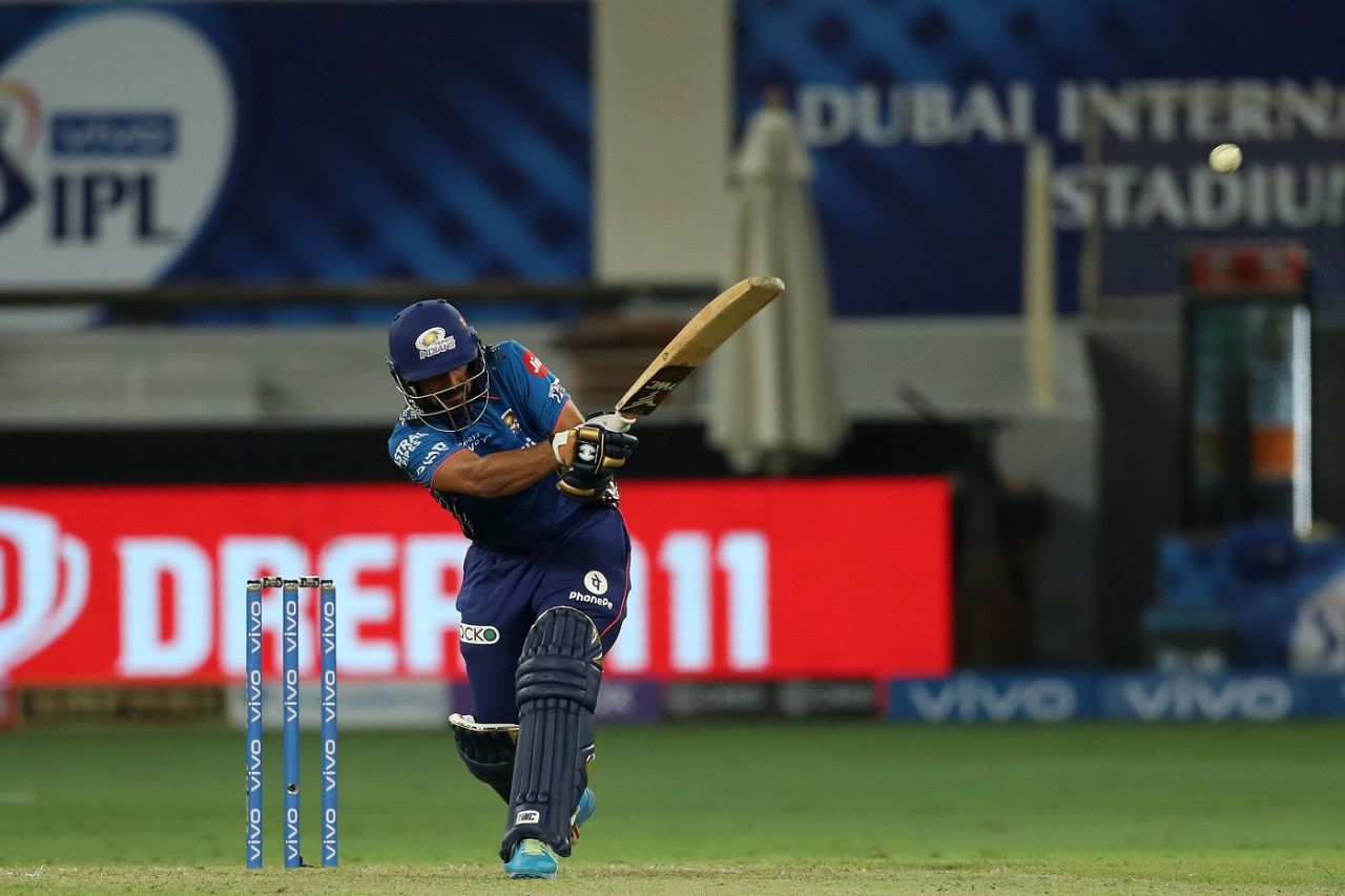 Anmolpreet Singh swipes a six over the leg side, Chennai Super Kings vs Mumbai Indians, IPL 2021, Dubai, September 19, 2021