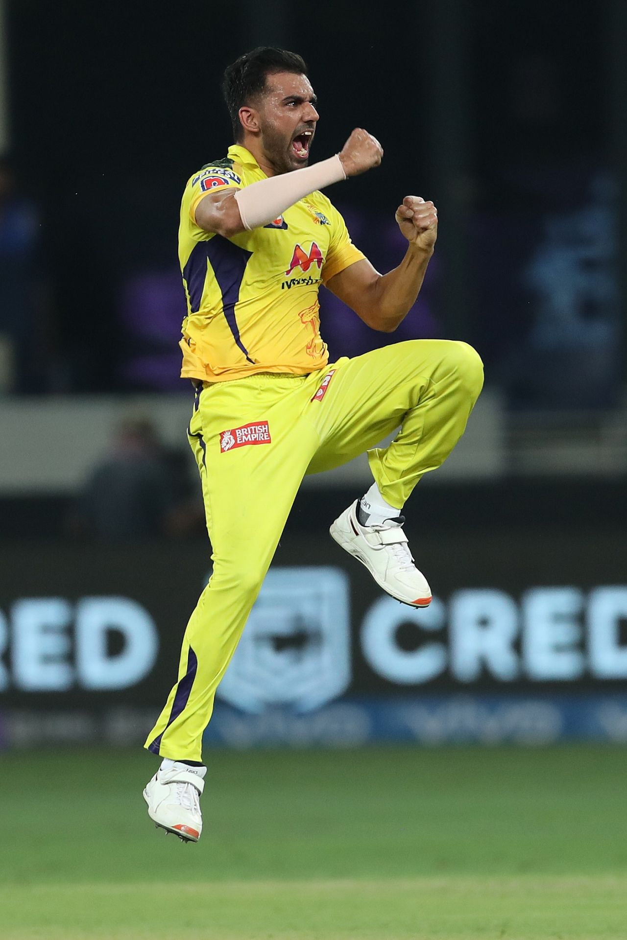 Deepak Chahar is pumped after tricking Anmolpreet Singh with a slower ball, Chennai Super Kings vs Mumbai Indians, IPL 2021, Dubai, September 19, 2021