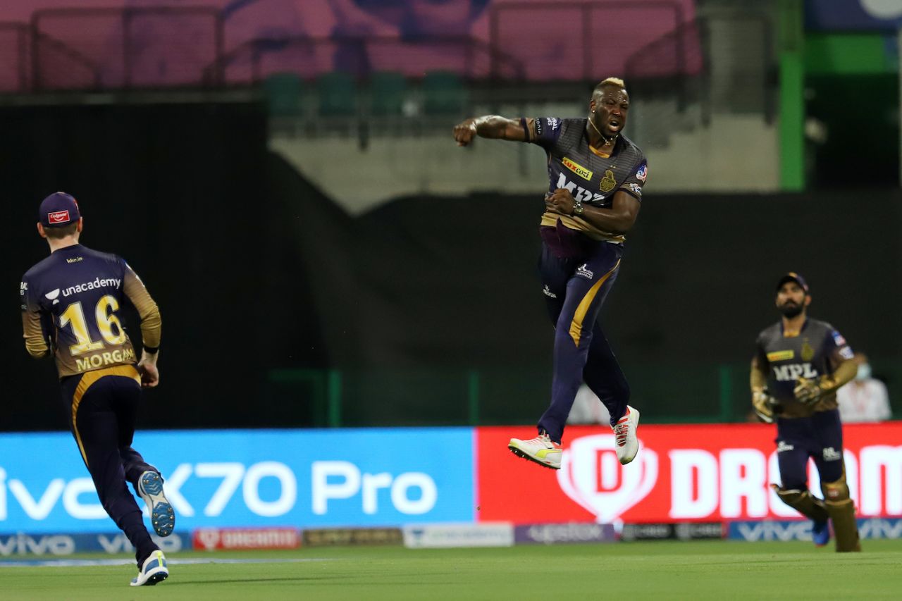 Andre Russell is pumped after sending back AB de Villiers, Kolkata Knight Riders vs Royal Challengers Bangalore, IPL 2021, Abu Dhabi, September 20, 2021