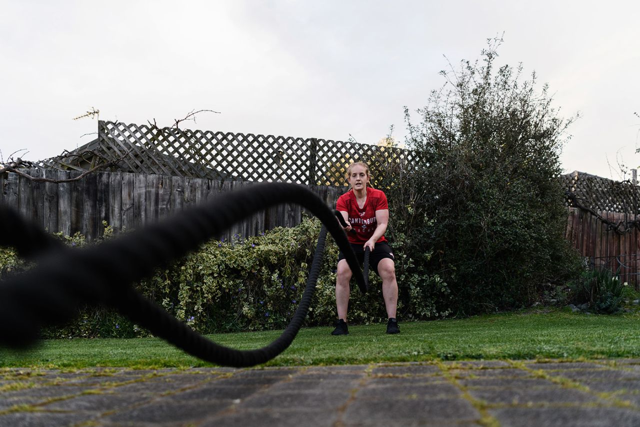 Frankie Mackay trains in her backyard, Christchurch, September 7, 2021
