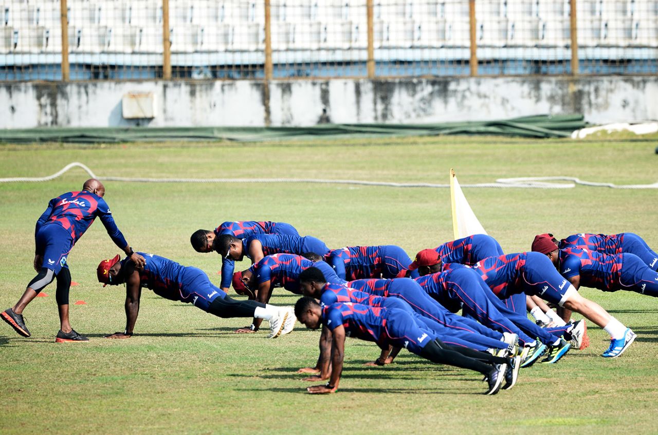 The West Indies players do push-ups, Bangladesh vs West Indies, Chittagong, January 24, 2021