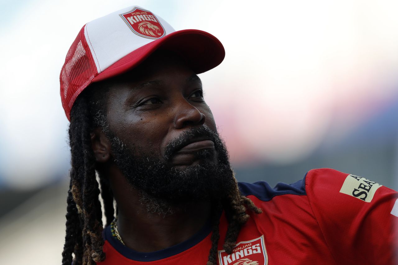 Chris Gayle arrives for the match, Punjab Kings vs Rajasthan Royals, IPL 2021, Dubai, September 21, 2021